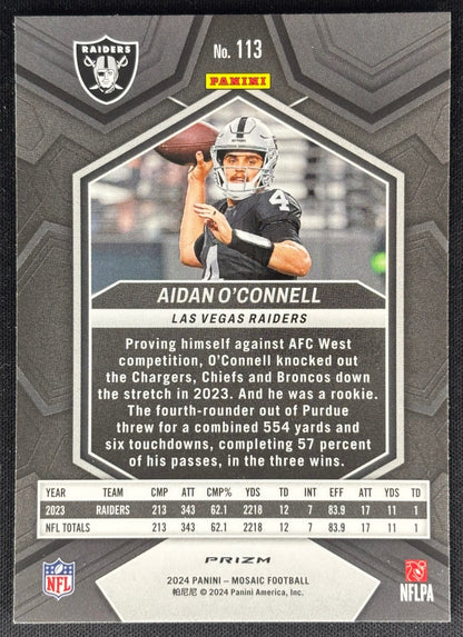 Aidan O'Connell 2024 Panini Mosaic Green Prizm Raiders Sports Trading Cards