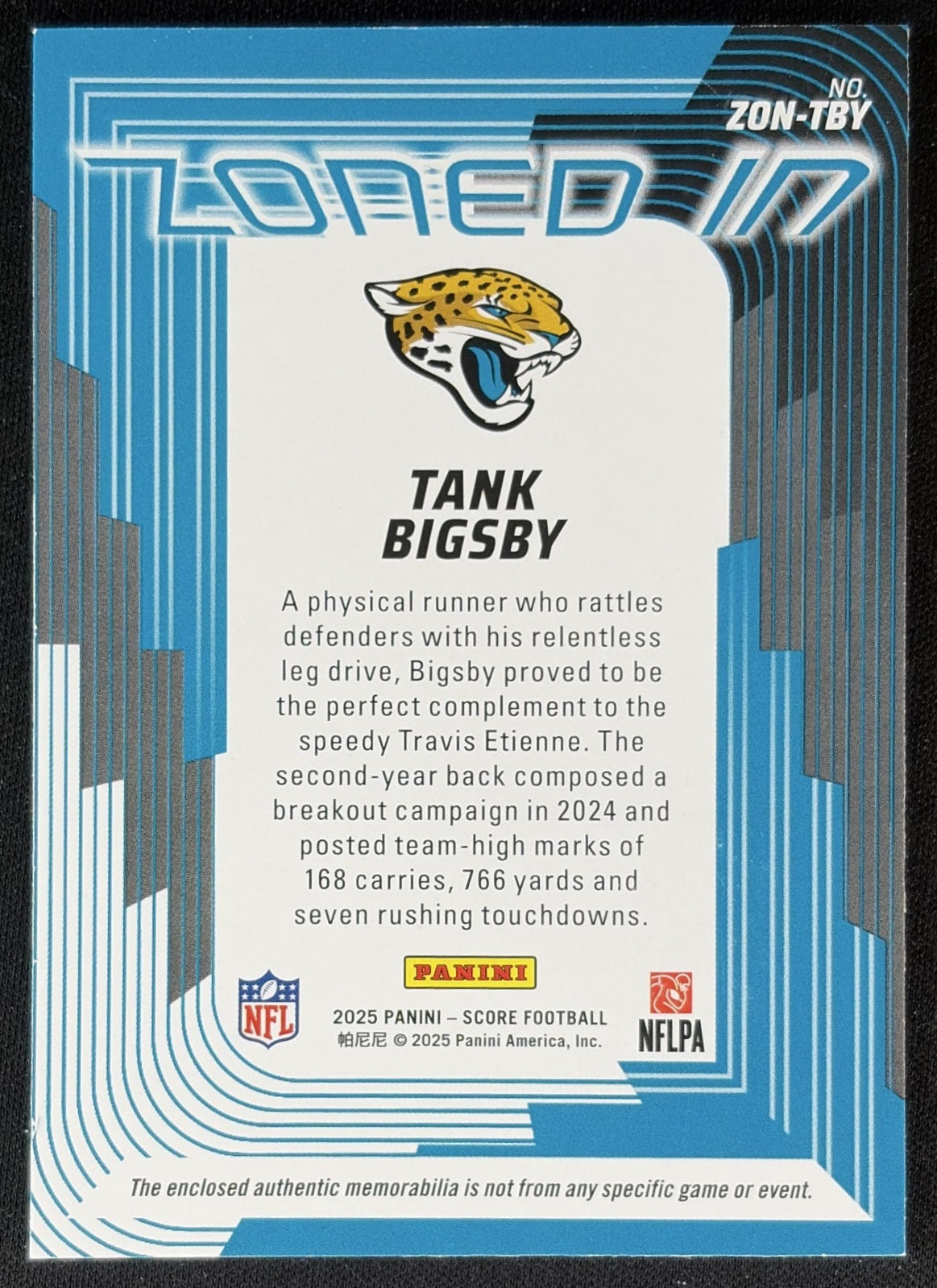 Tank Bigsby 2025 Panini Score Zoned In Jerseys Jaguars back