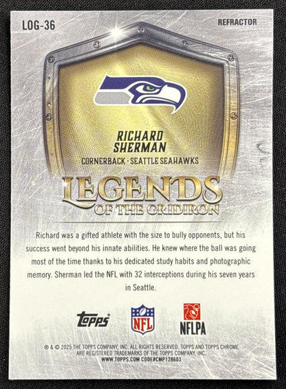 Richard Sherman 2025 Topps Chrome Legends of the Gridiron Refractor Seahawks Seattle Seahawks