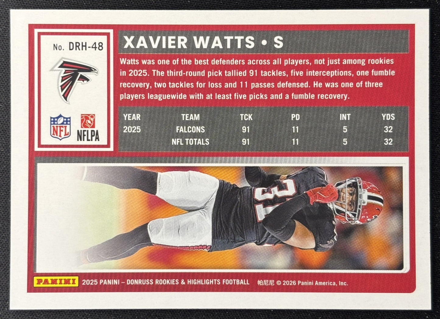 Xavier Watts 2025 Panini Donruss Rookies & Highlights Falcons Sports Trading Cards