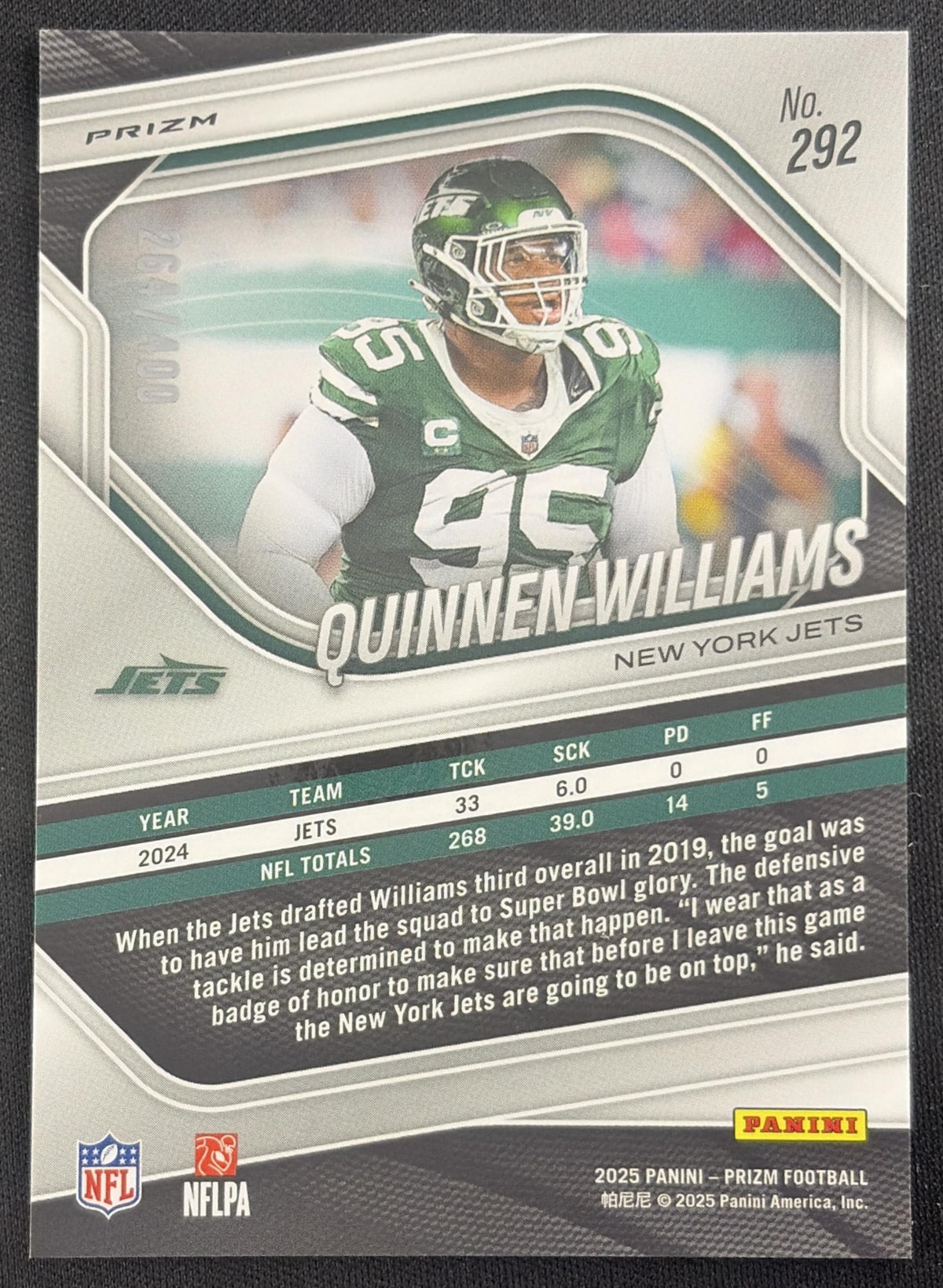 Quinnen Williams 2025 Panini Prizm Pandora /400 Jets