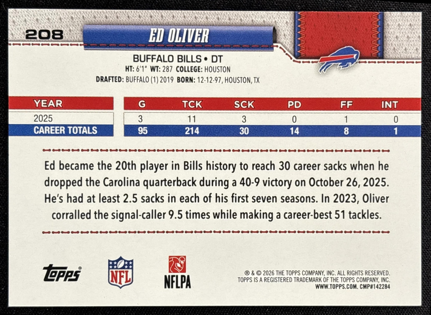 Ed Oliver 2026 Topps Football Leather Foil Bills