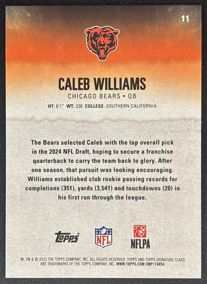 Caleb Williams 2025 Topps Signature Class Veteran Green & Purple Foil Bears back