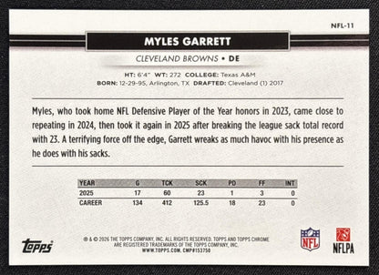 Myles Garrett 2026 Topps NSCC Collection NFL Gold Refractor /50 Browns Sports Trading Cards