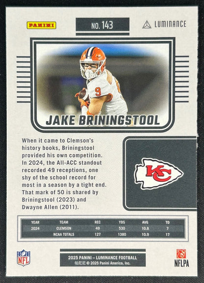 Jake Briningstool 2025 Panini Luminance Chiefs Sports Trading Cards