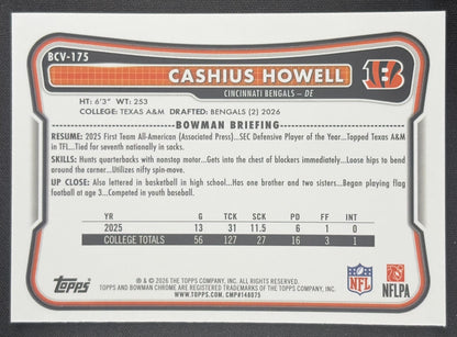Cashius Howell 2026 Bowman Chrome NFL Mojo Refractor Bengals