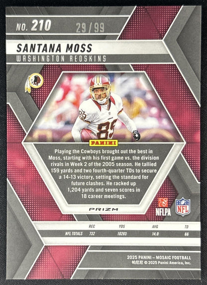 Santana Moss 2025 Panini Mosaic Blue Prizm /99 Redskins back
