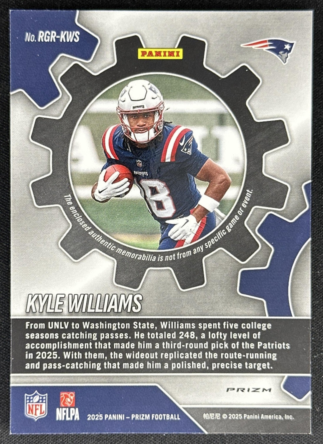 Kyle Williams 2025 Panini Prizm Rookie Gear Neon Green Pulsar Patriots