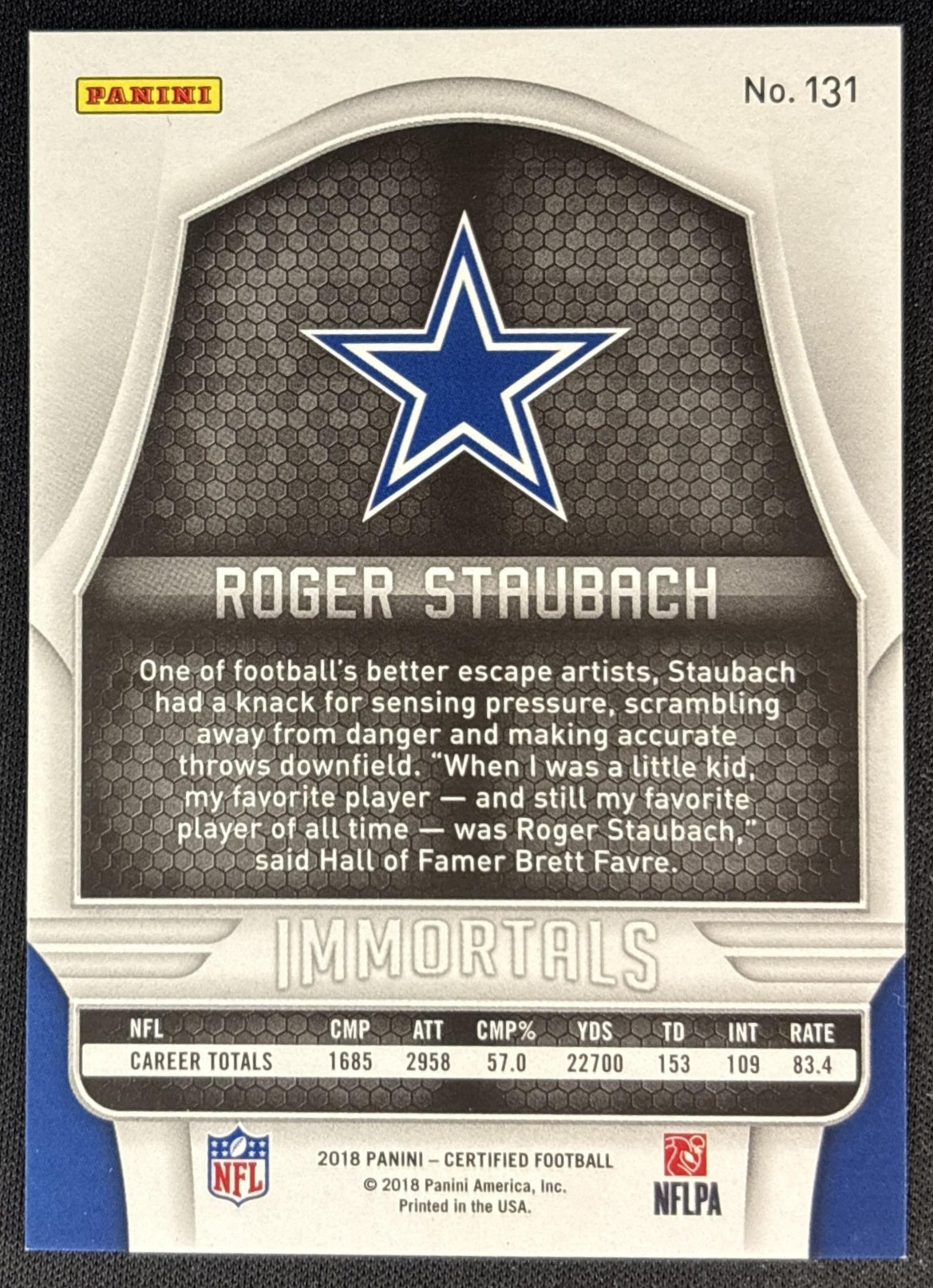 Roger Staubach 2018 Panini Certified Mirror Silver /499 Cowboys