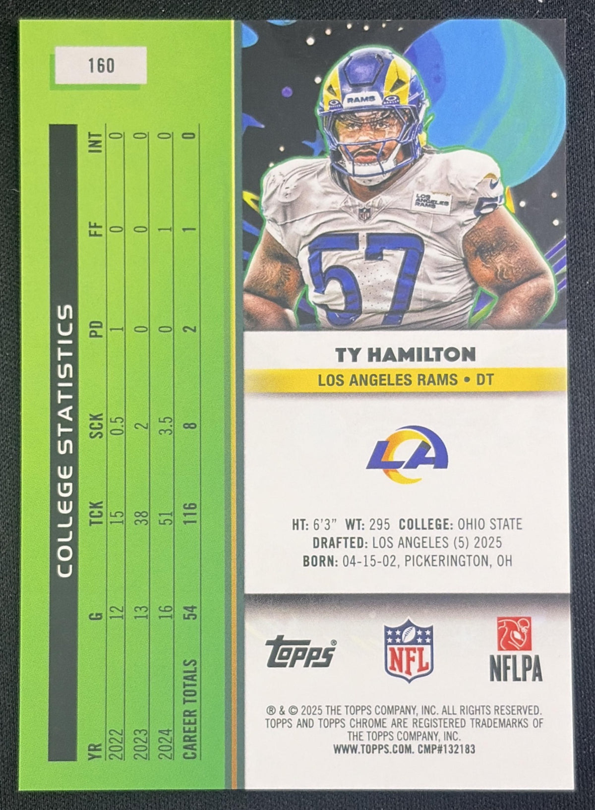 Ty Hamilton 2025 Topps Cosmic Chrome Purple Nebula Refractor /150 Rams