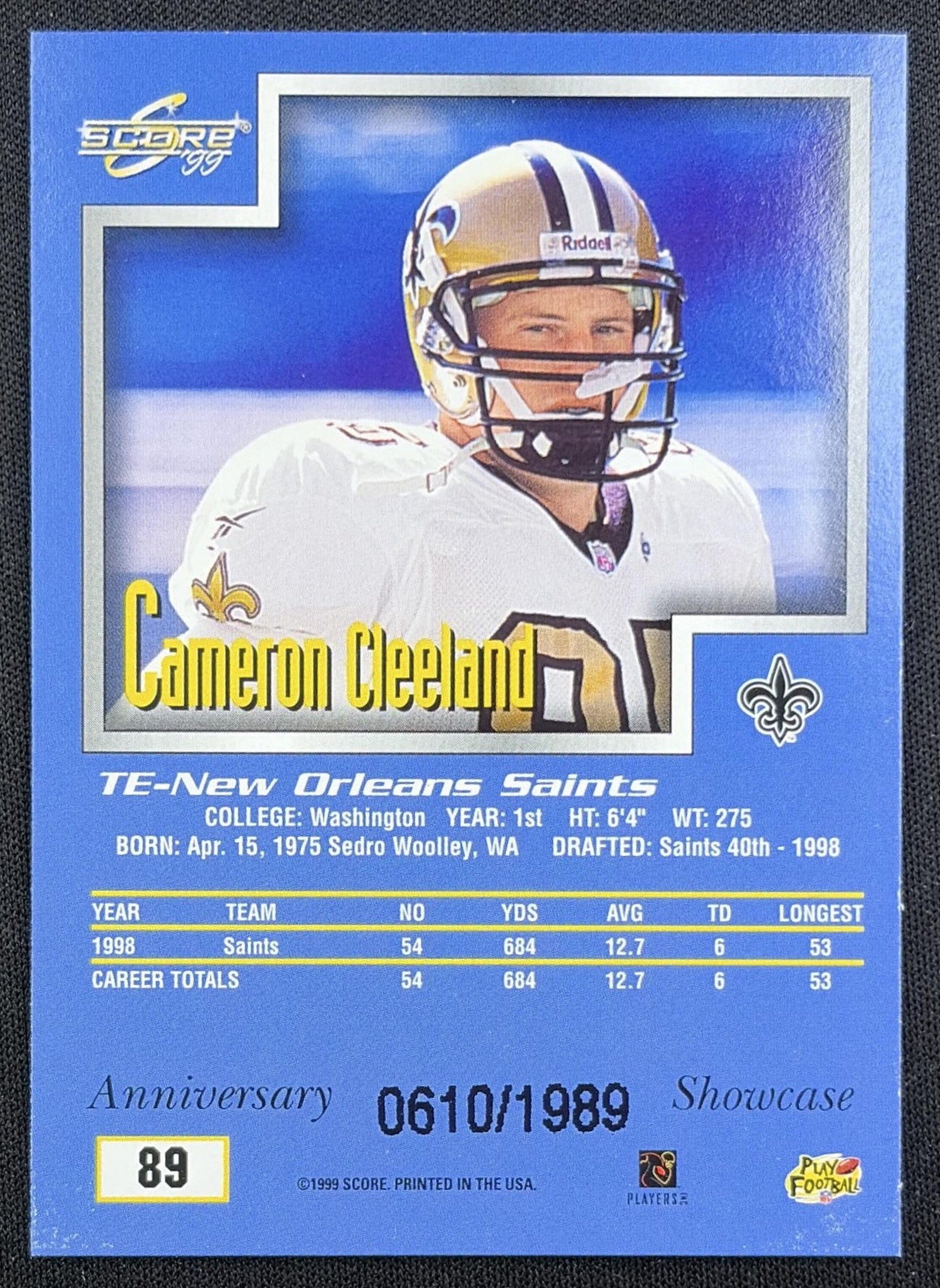 Cameron Cleeland 1999 Score Anniversary Showcase /1989 Saints