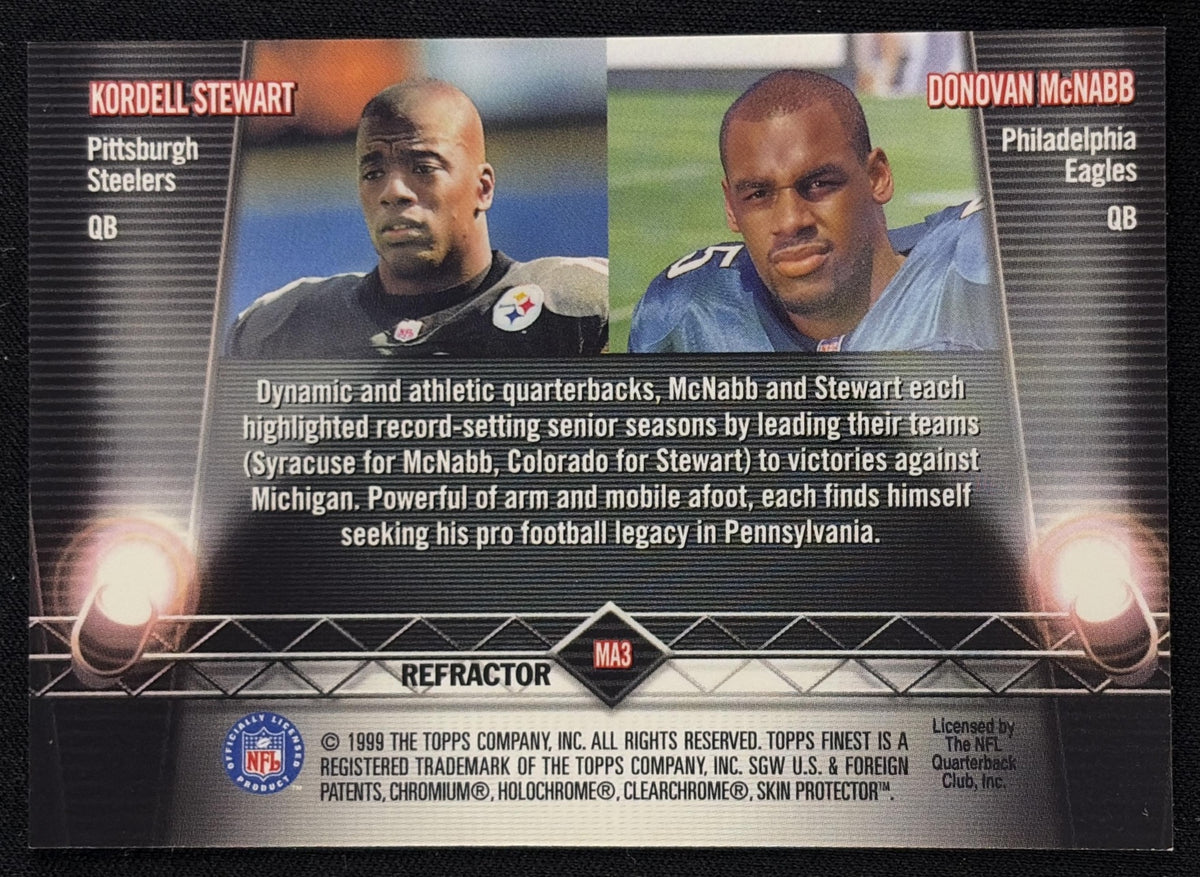 Donovan McNabb Kordell Stewart 1999 Topps Finest Main Attractions Dual Refractors - Back
