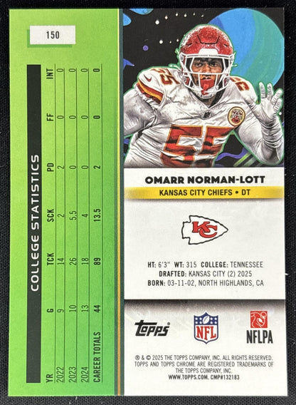Omarr Norman-Lott 2025 Topps Cosmic Chrome Blue Moon Refractor /99 Chiefs Back