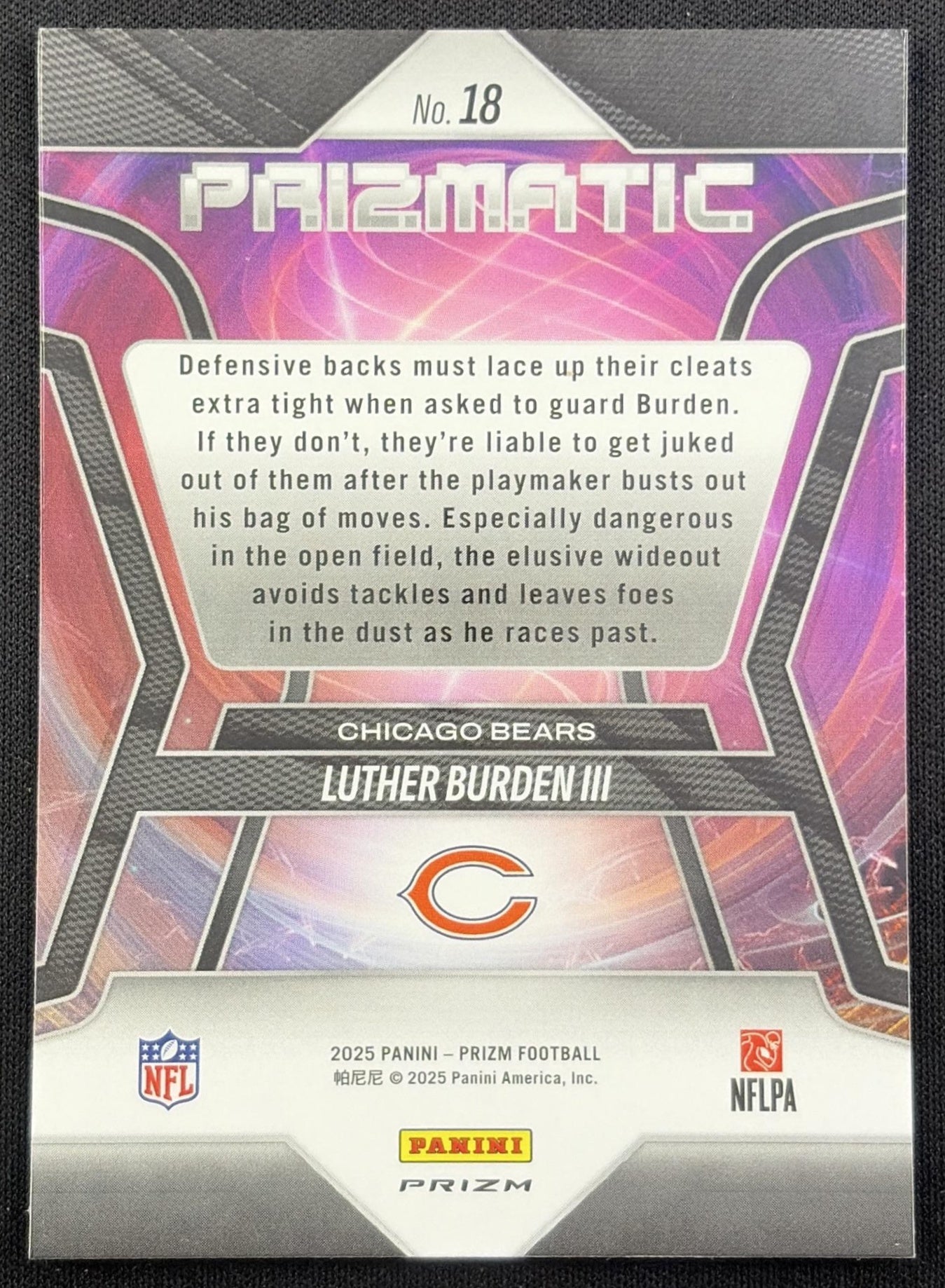 Luther Burden III 2025 Panini Prizm Prizmatic No Huddle Bears Chicago Bears