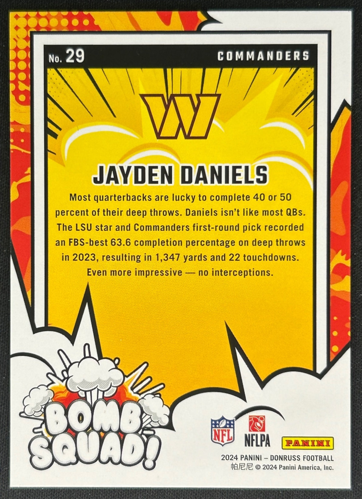 Jayden Daniels 2024 Donruss Bomb Squad Commanders - Back