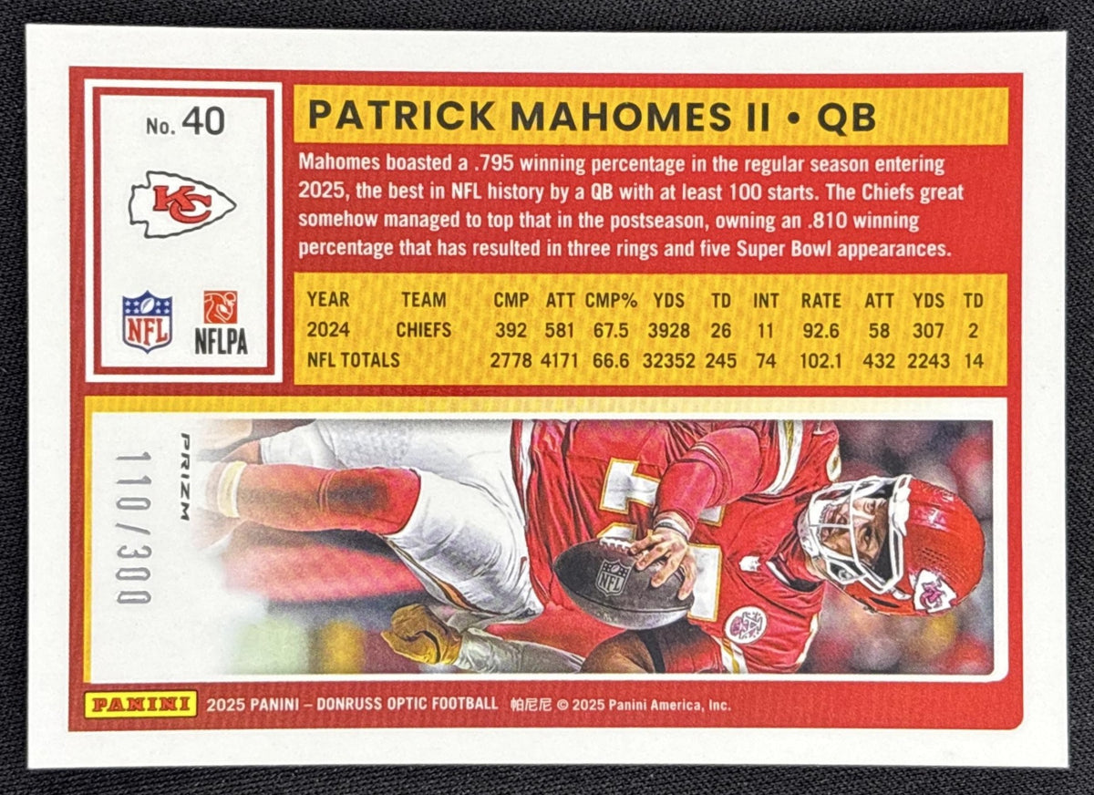 Patrick Mahomes II 2025 Panini Donruss Optic Wave Prizm /300 Chiefs - back