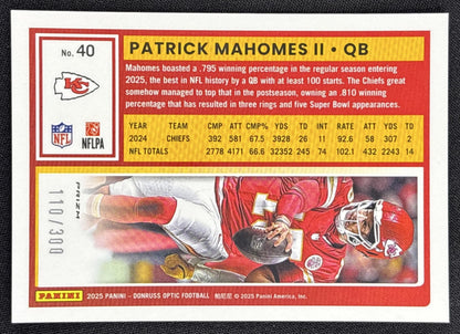 Patrick Mahomes II 2025 Panini Donruss Optic Wave Prizm /300 Chiefs - back