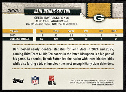 Dani Dennis-Sutton 2026 Topps Sandglitter Packers