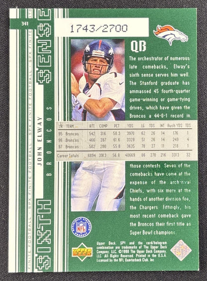 John Elway 1998 SPx Finite /2700 Broncos back