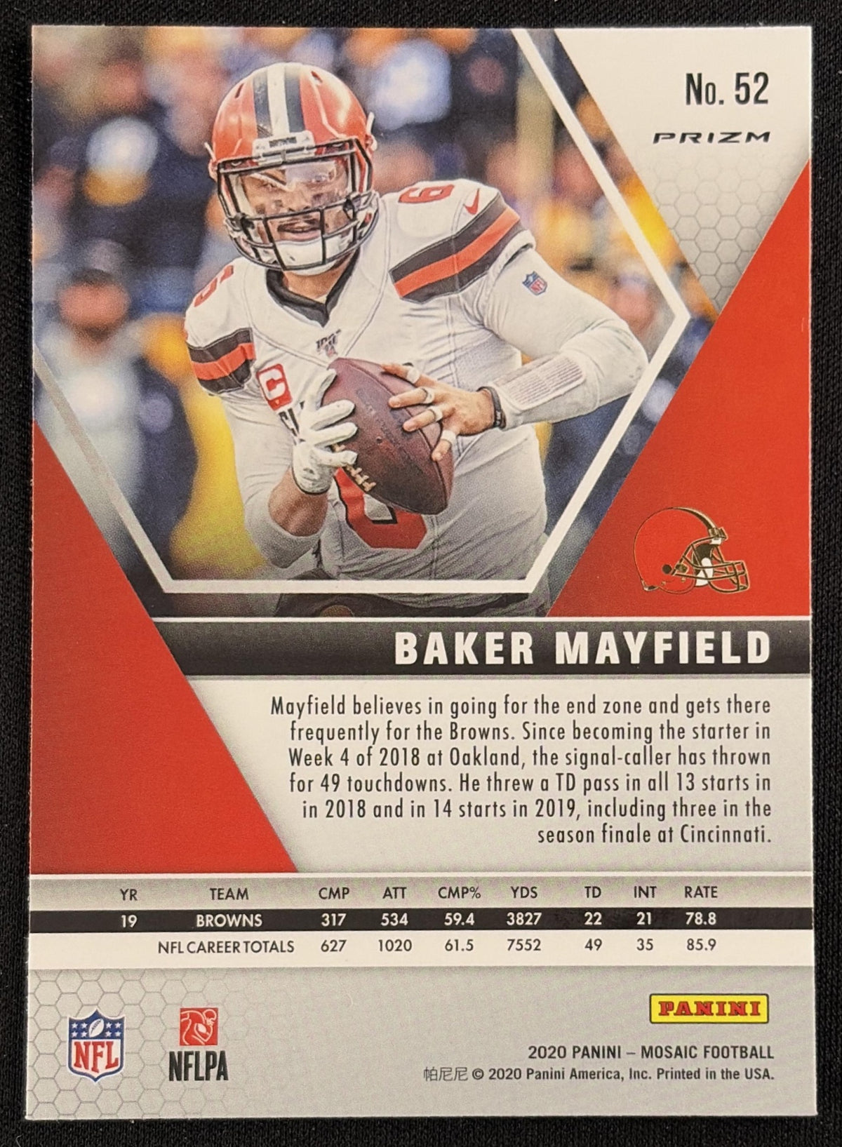 Baker Mayfield 2020 Panini Mosaic Prizm Reactive Orange Browns Sports Trading Card