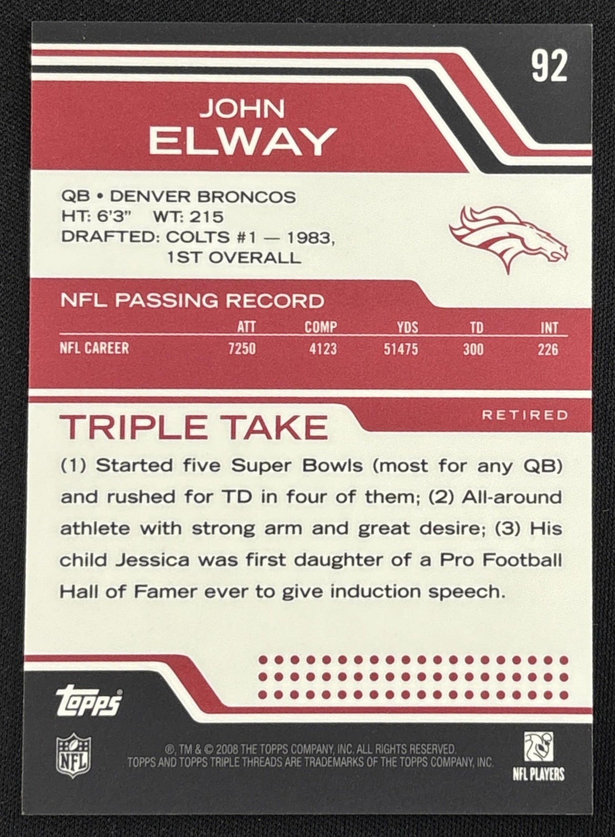 John Elway 2008 Topps Triple Threads /779 Broncos - Back