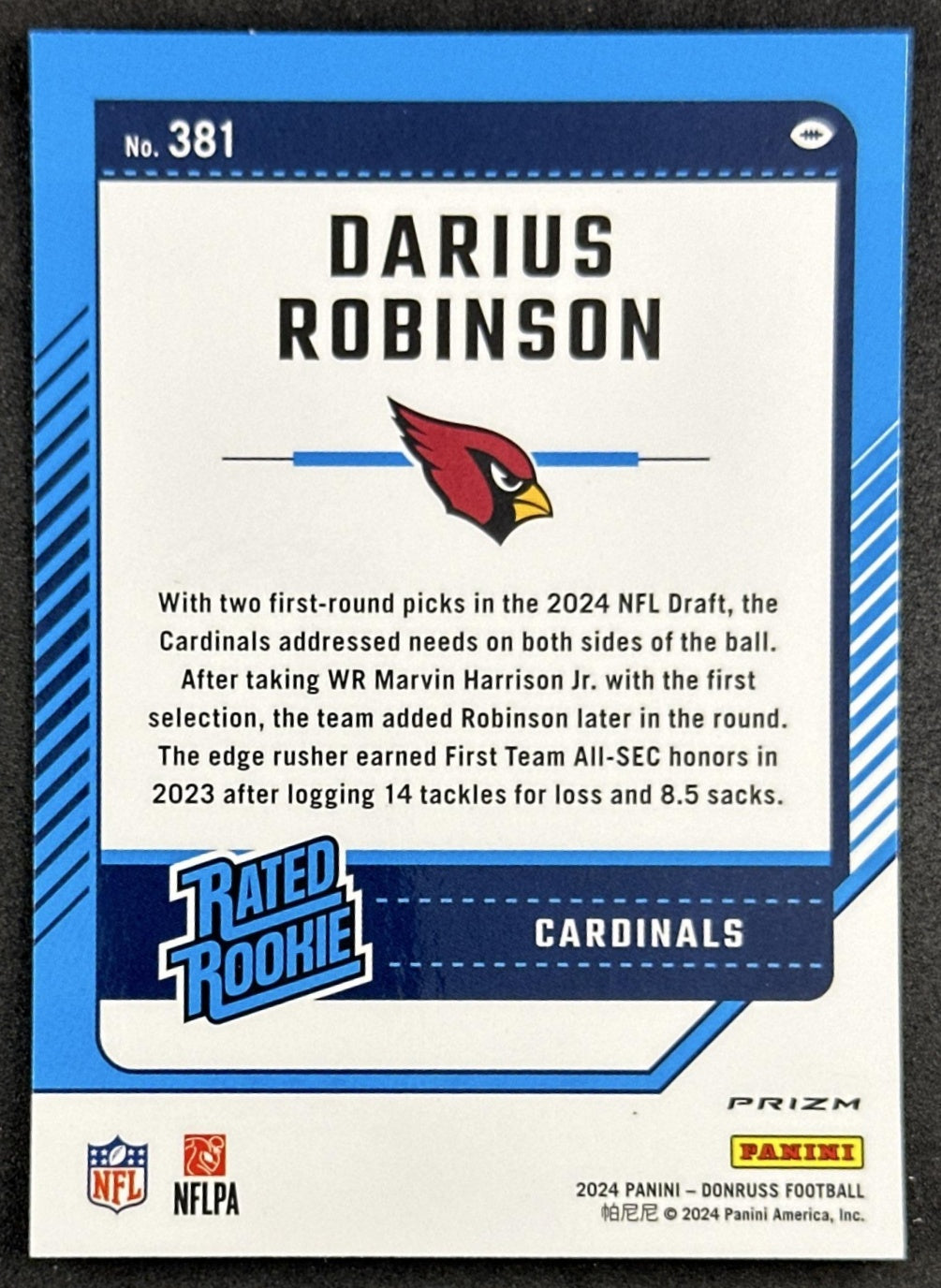 Darius Robinson 2024 Panini Donruss Optic Rated Rookie Preview Pink Cardinals Sports Trading Cards