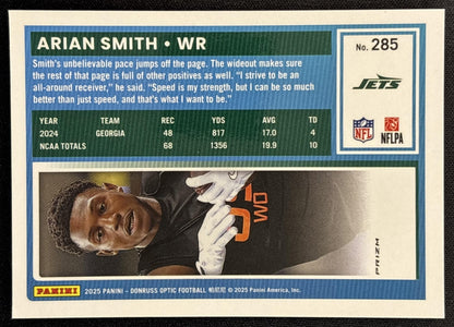 Arian Smith 2025 Panini Donruss Optic Rated Rookie Stars Prizm Jets back