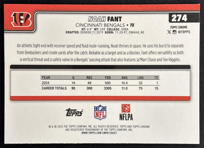 Noah Fant 2025 Topps Chrome Green Wave Refractor /99 Bengals Sports Trading Card