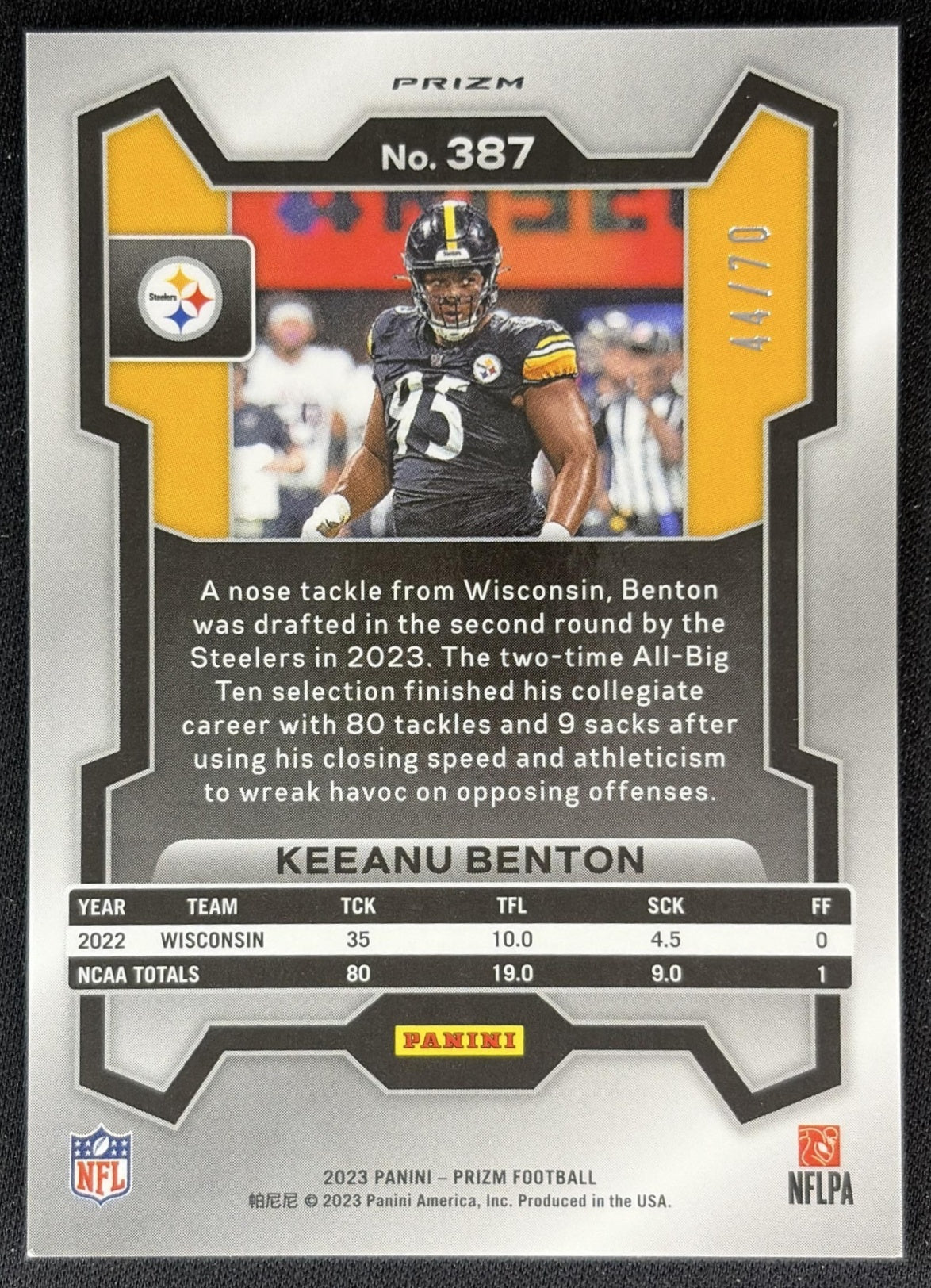 Keeanu Benton 2023 Panini Prizm No Huddle Red /70 Steelers back