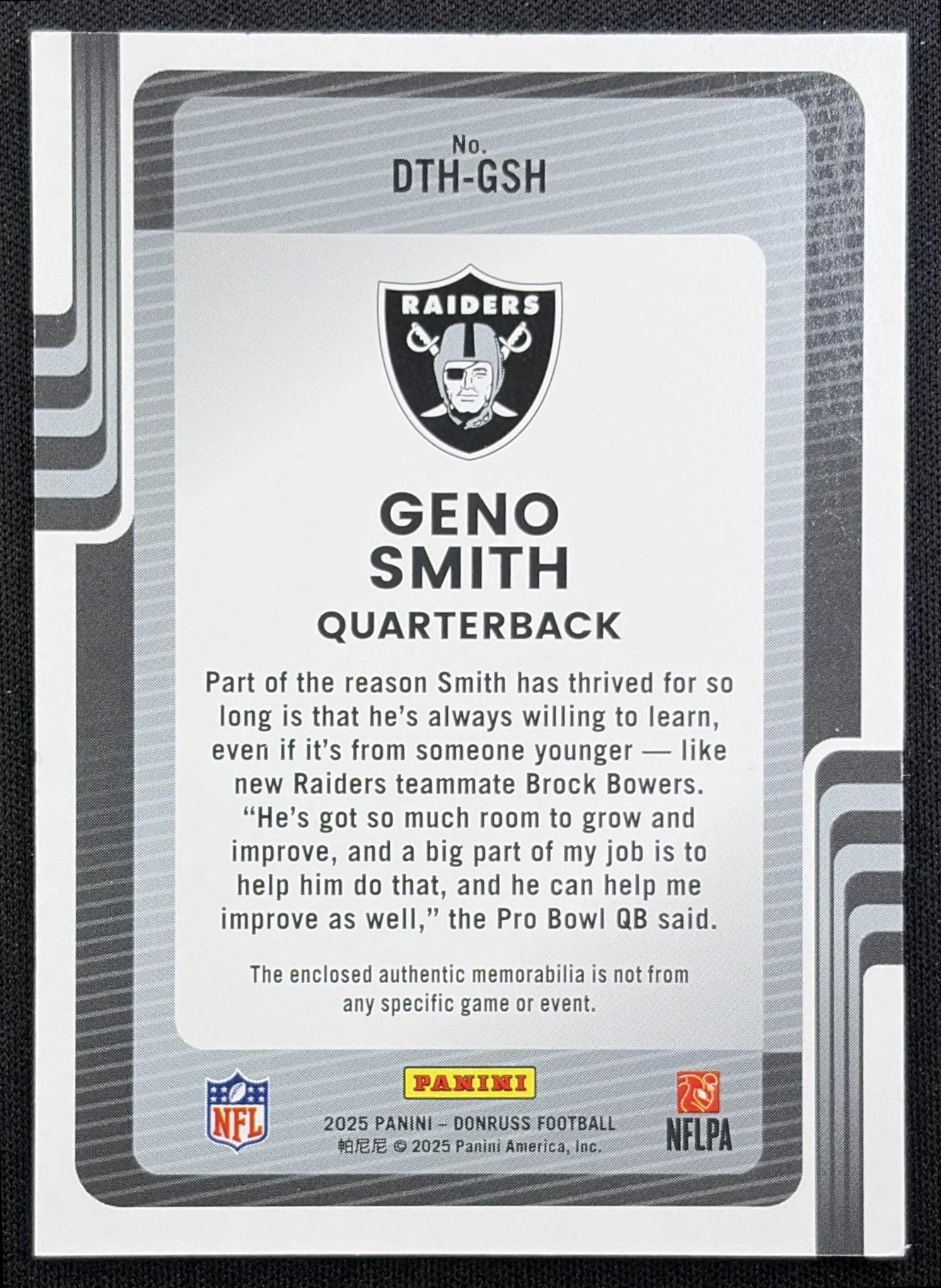 Geno Smith 2025 Panini Donruss Threads Raiders