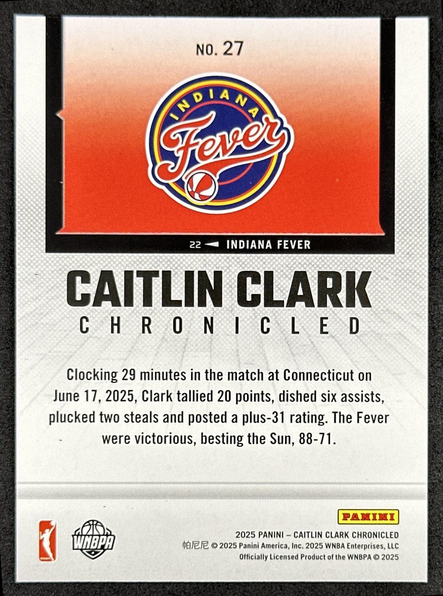 Caitlin Clark 2025 Panini Chronicled WNBA Red Cracked Ice Fever 27 Indiana Fever