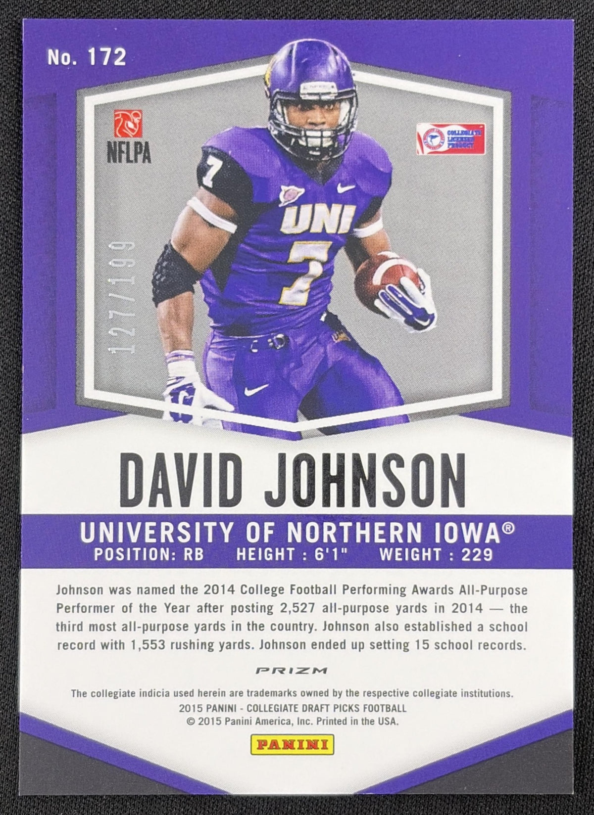 David Johnson 2015 Panini Prizm Collegiate Draft Picks Prizms Camo /199 Sports Trading Card