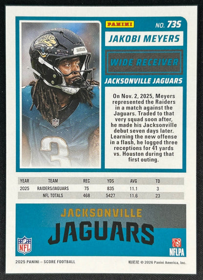 Jakobi Meyers 2025 Score Purple Jaguars Sports Trading Card