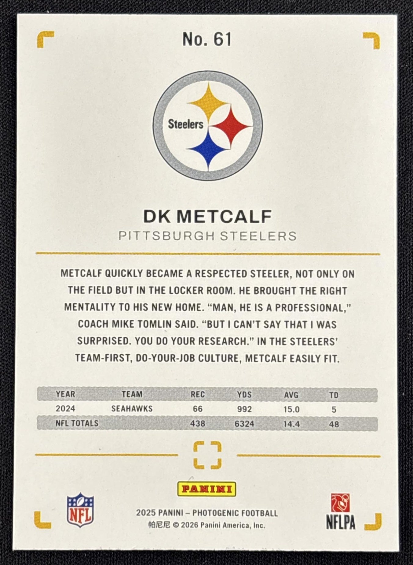 DK Metcalf 2025 Panini PhotoGenic Red /125 Steelers