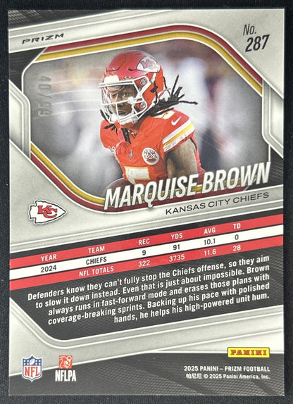 Marquise Brown 2025 Panini Prizm No Huddle Red /99 Chiefs back