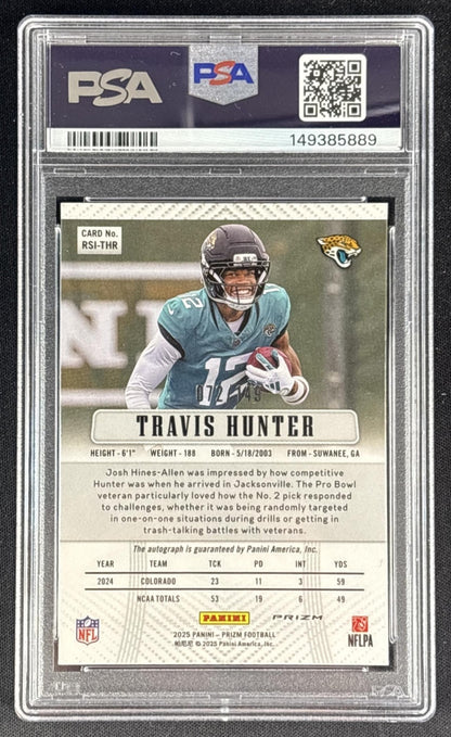 Travis Hunter 2025 Panini Prizm Retro 2012 Signatures /149 PSA 9 Jaguars Sports Trading Cards