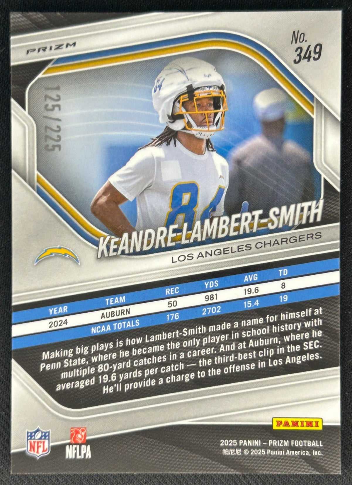 KeAndre Lambert-Smith 2025 Prizm Purple Ice /225 Chargers - Back