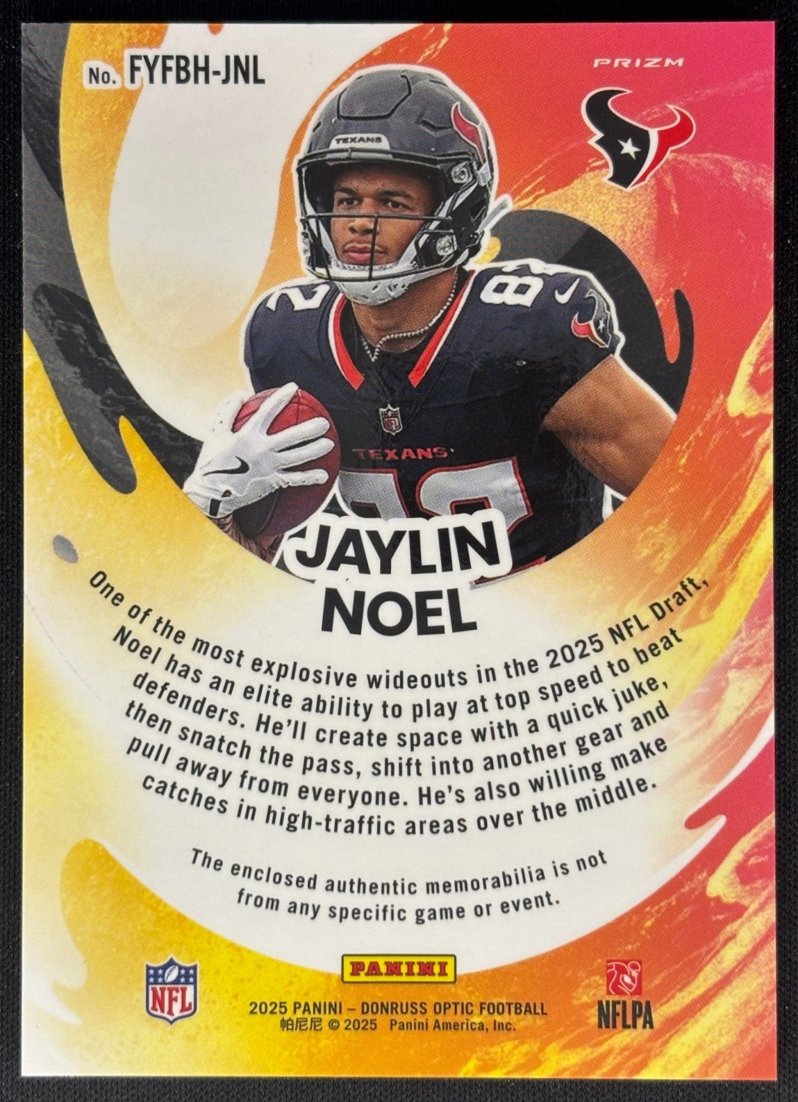 Jaylin Noel 2025 Panini Donruss Optic First Year Fresh Blue Hyper Prizm Texans Sports Trading Cards