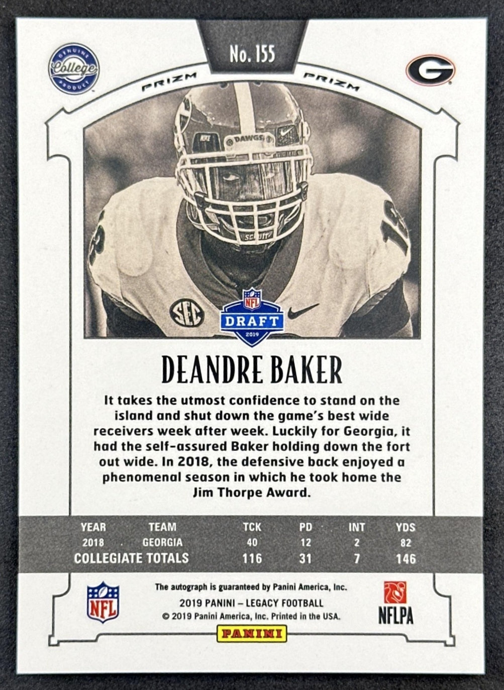 Deandre Baker 2019 Panini Legacy Auto Bulldogs Sports Trading Cards