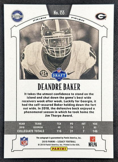 Deandre Baker 2019 Panini Legacy Auto Bulldogs Sports Trading Cards