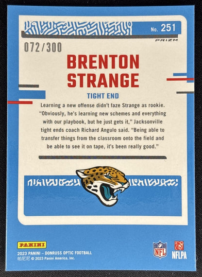 Brenton Strange 2023 Panini Donruss Optic Wave Prizm /300 Jaguars back