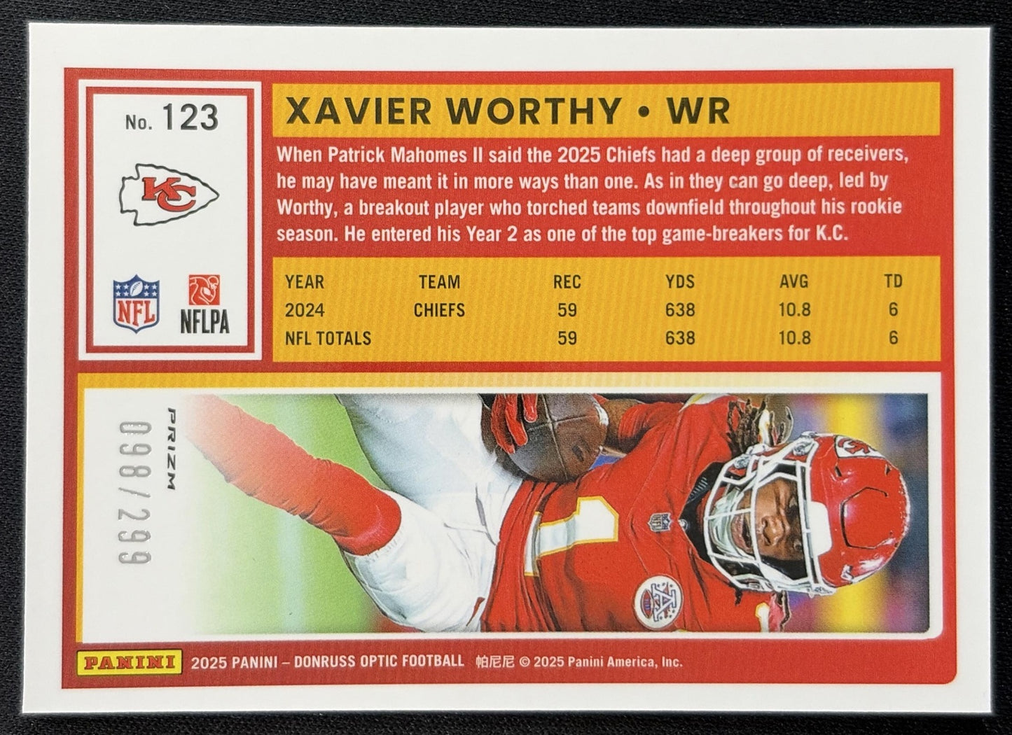 Xavier Worthy 2025 Panini Donruss Optic Orange Prizm /299 Chiefs Sports Trading Cards