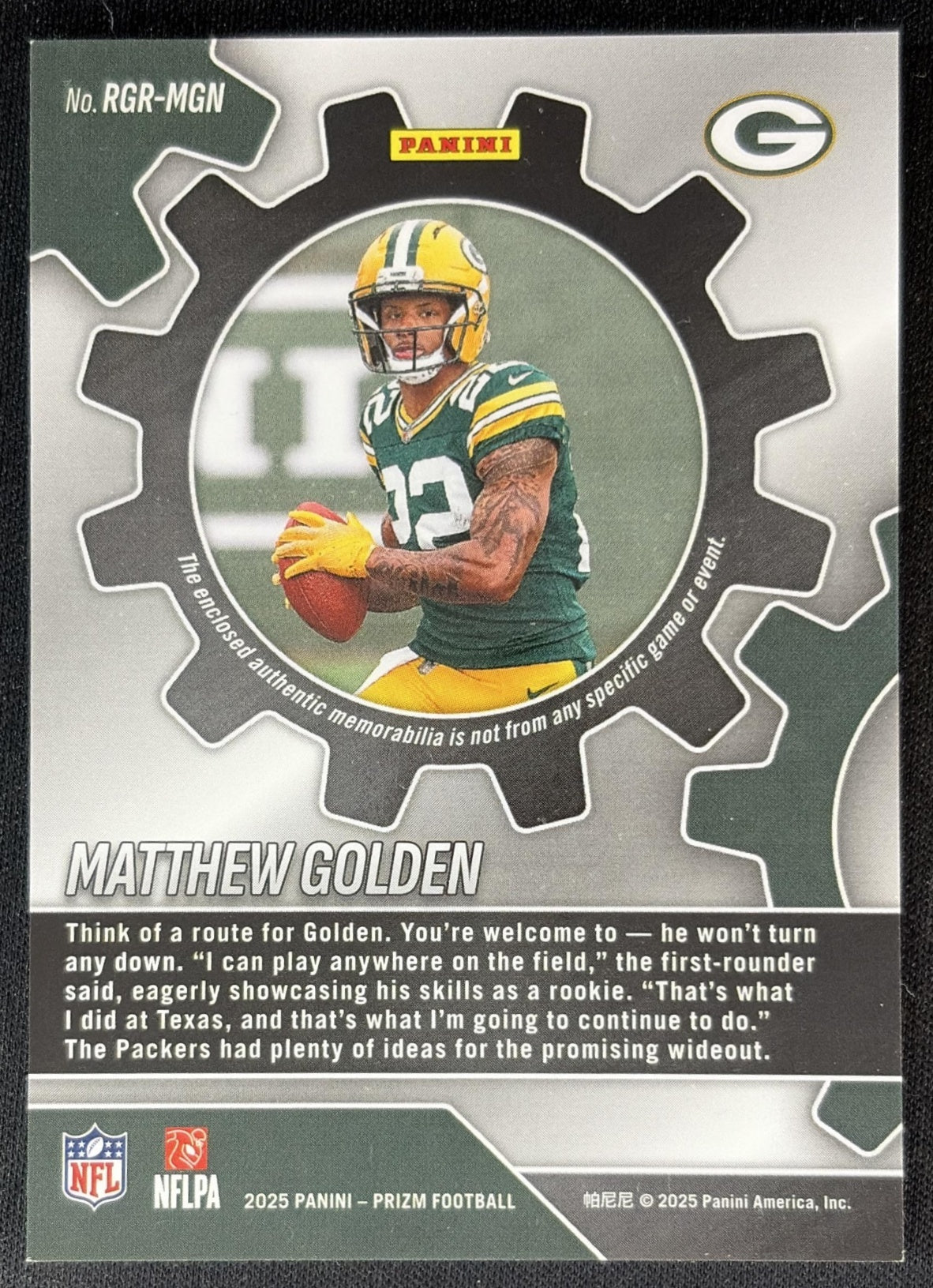 Matthew Golden 2025 Panini Prizm Rookie Gear Packers Sports Trading Cards