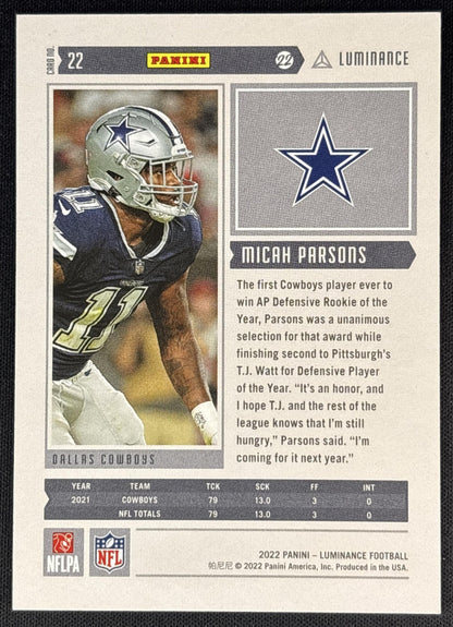 Micah Parsons 2022 Panini Luminance Green /99 Cowboys
