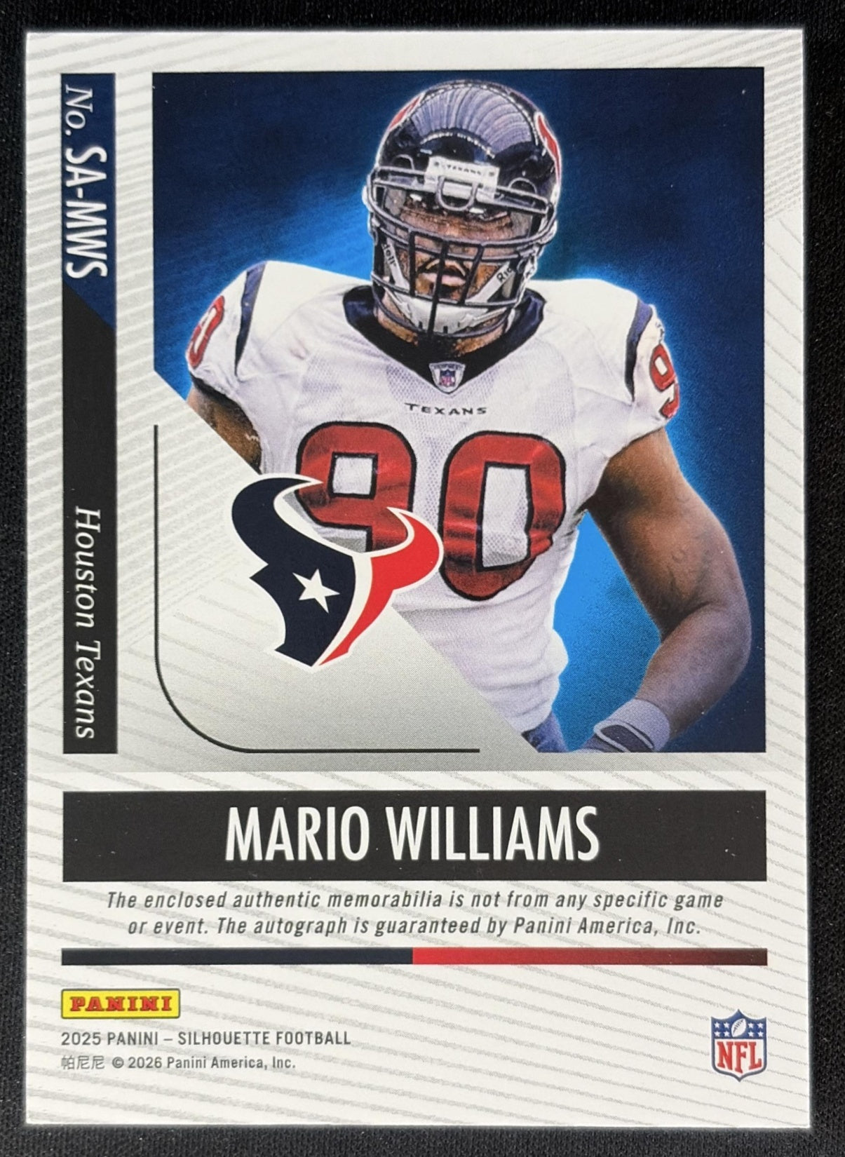 Mario Williams 2025 Panini Silhouette Auto Bronze /99 Texans back