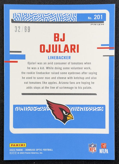 BJ Ojulari 2023 Panini Donruss Optic Electricity Prizm /69 Cardinals back