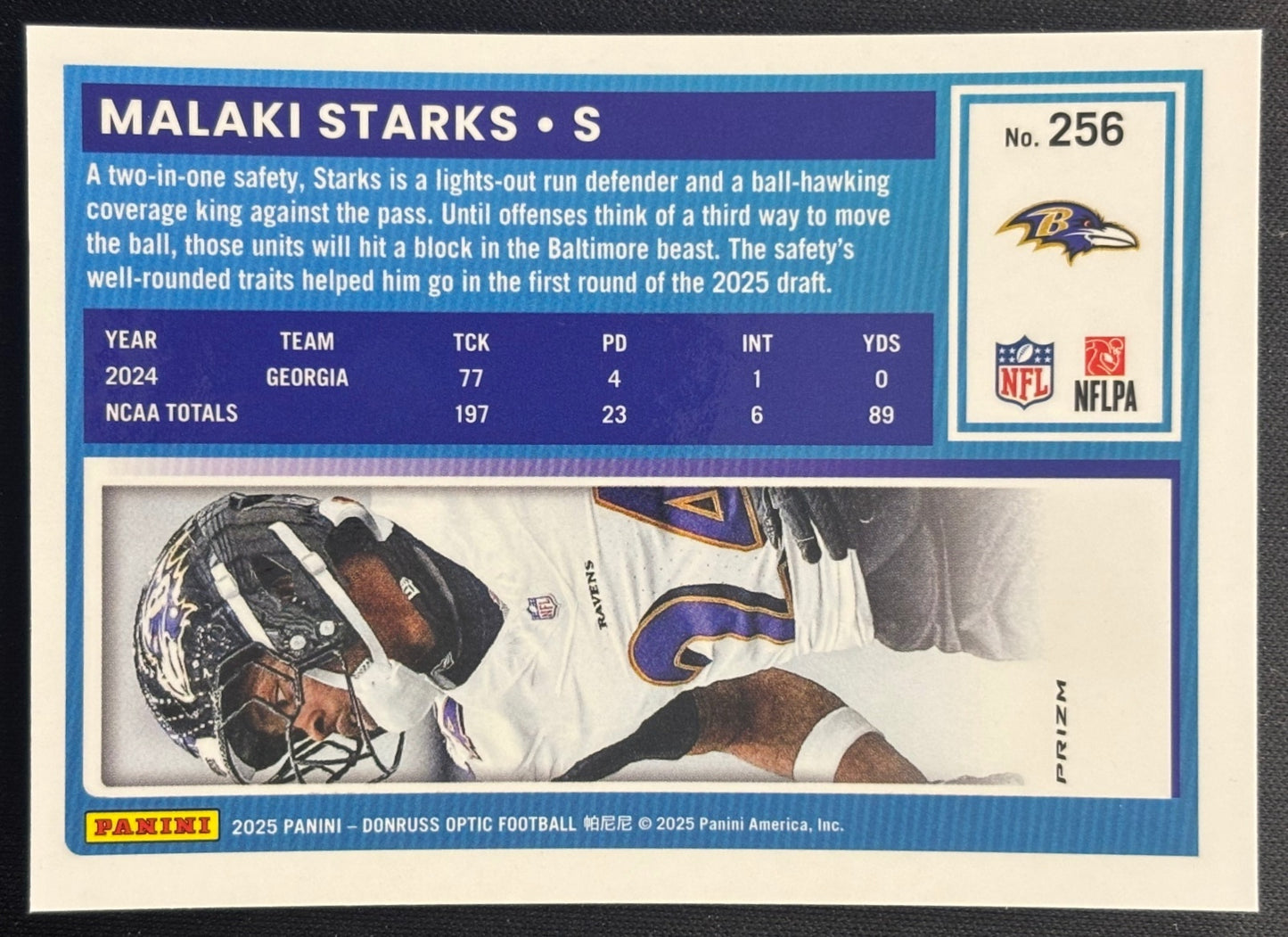 Malaki Starks 2025 Donruss Optic Rated Rookie Stars Prizm Ravens Sports Trading Card