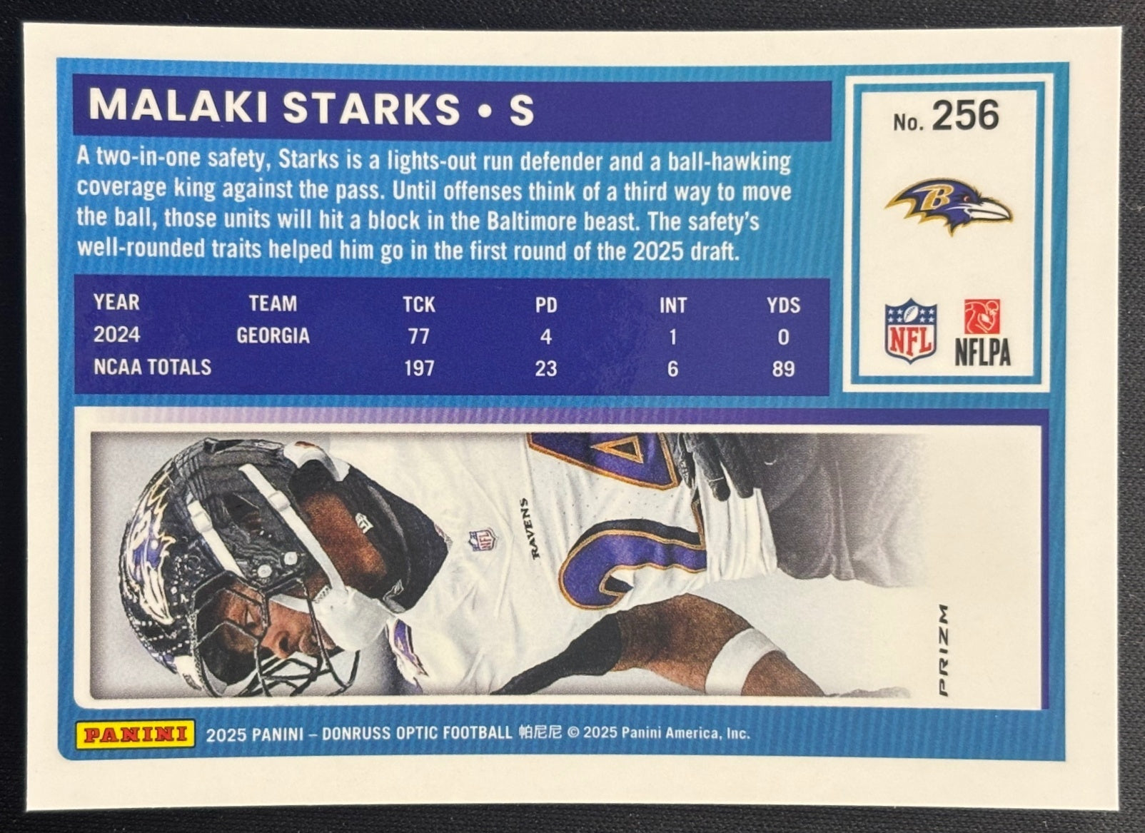 Malaki Starks 2025 Donruss Optic Rated Rookie Stars Prizm Ravens Sports Trading Card