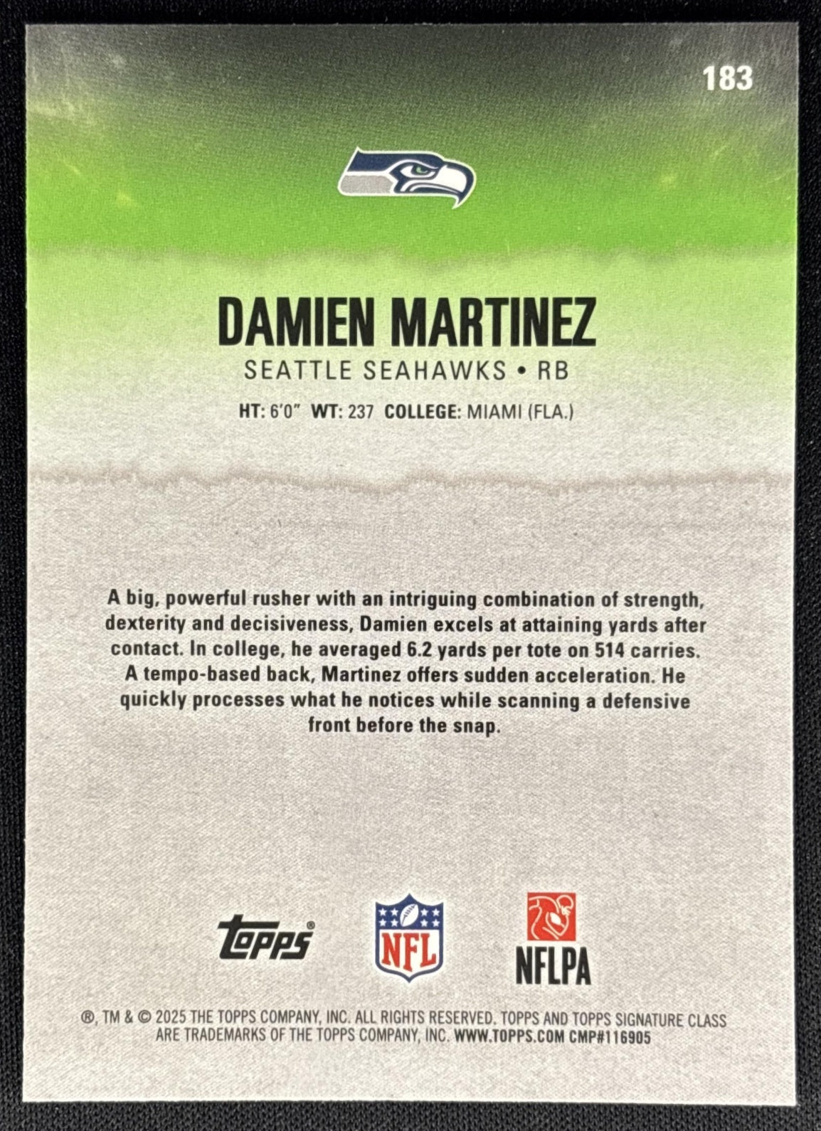Damien Martinez 2025 Topps Signature Class Chrome Rookie Seahawks Sports Trading Cards