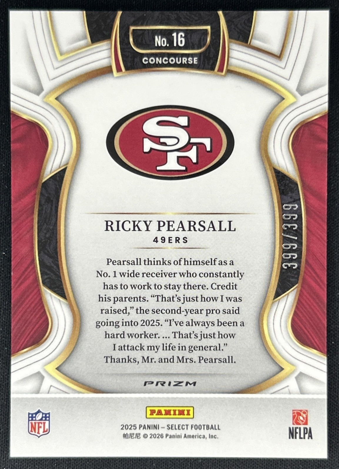 Ricky Pearsall 2025 Panini Select Concourse Tri-Color Prizm /399 49ers